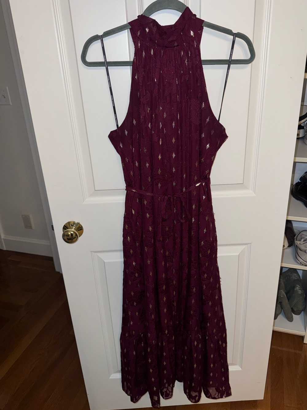 Elegant Halter Maxi Dress in Wine- with pockets